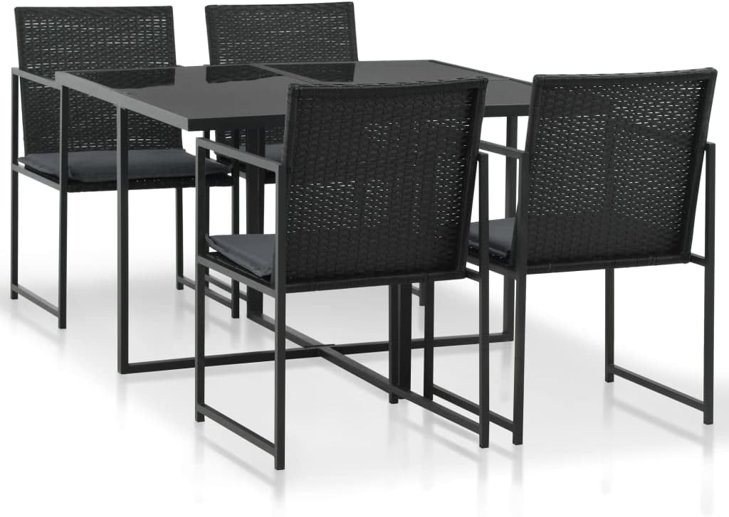 5 Piece Patio Dining Set with Cushions Poly Rattan Black,Stylish 4Piece Patio Furniture Set for a Cozy Outdoor Haven Furniture Sets for Patio, Lawn & Garden