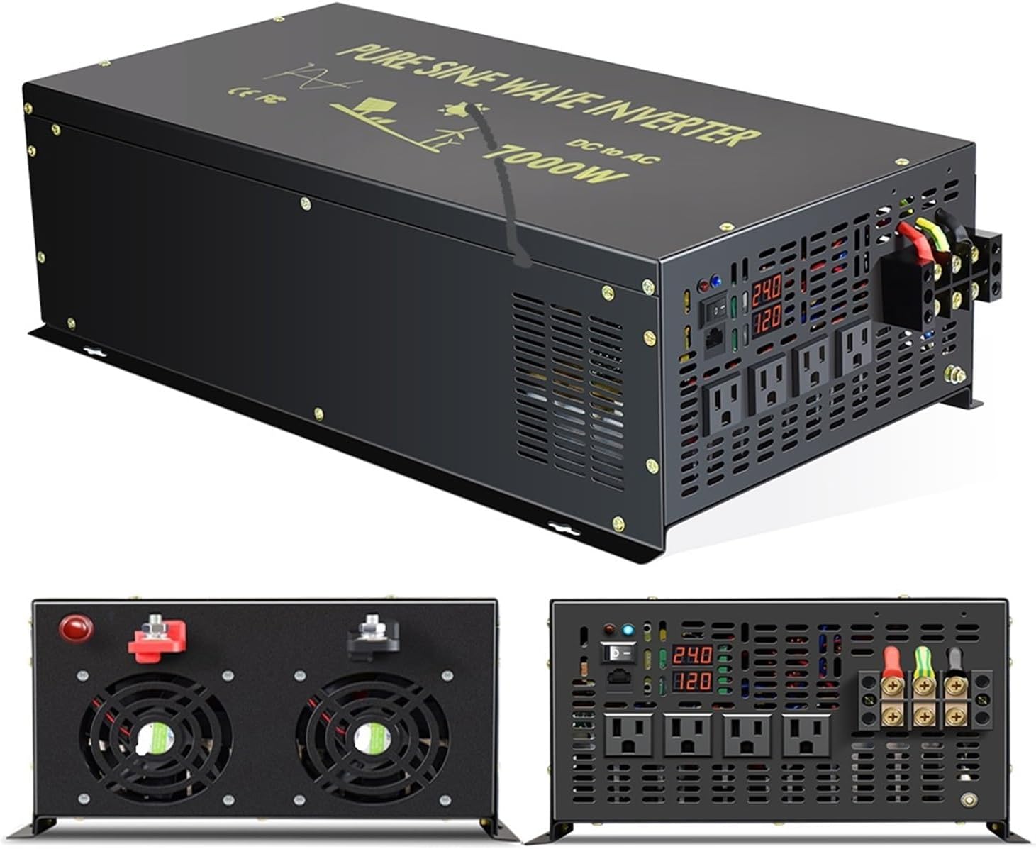 Pure Sine Wave Solar Inverter 7000W Power Supply 12/24/48/110V DC to AC 120/220/230V Transformer USB Port(110V,240V)