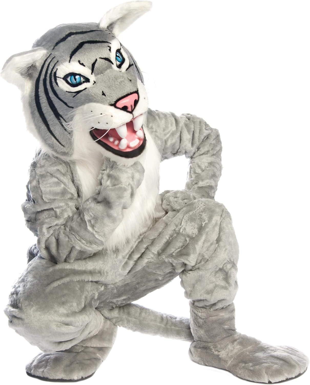TCDesignerProducts Friendly WildCat Mascot Costume Grey and White, School Spirit Sports Fan Gear, Football Cheerleader Accessories, Homecoming