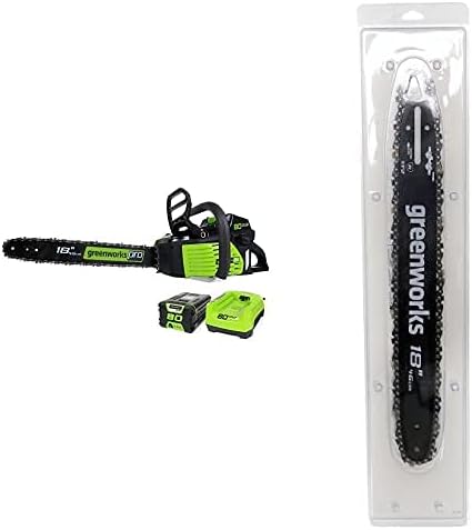 Greenworks Pro 80V 18-Inch Cordless Chainsaw with Bar and Chain Combo Kit2Ah Li-Ion Battery and Charger Included GCS80420,Green/Black