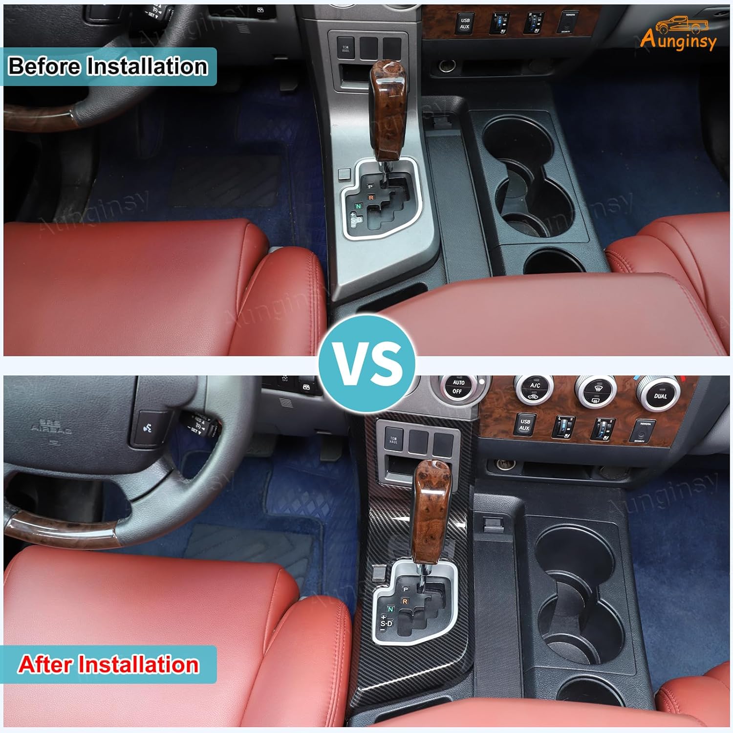 Aunginsy Center Console Gear Shift Panel Trim Cover Compatible with Toyota Tundra/Sequoia 2007-2013 Car Central Control Gear Shifter Box Panel Protector Frame Decorative Cover ABS Interior Accessories