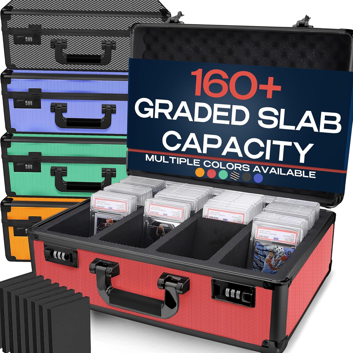 VALUN RED 160+ Slab Graded Card Storage Box (4 ROWS); Durable Sports, PSA Card Storage Box - Organizer Slab for Your Collection - For Baseball, Football, TCG, MTG Cards - Top Loader Design