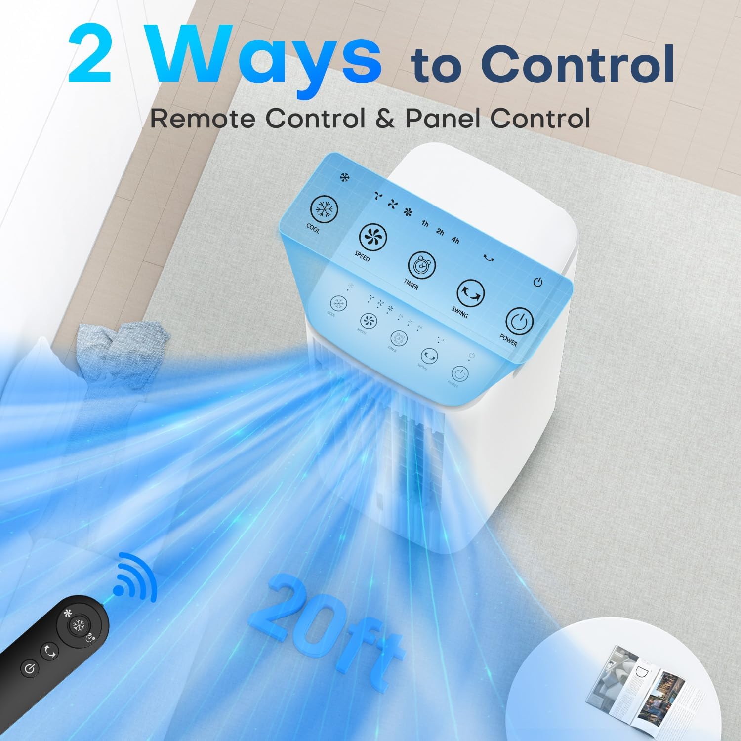 3-IN-1 Windowless Air Conditioner w/Double Tanks, Smart Timer, 3 Ice Packs, 60W Evaporative Air Cooler, 70° Oscillation, 3-Speed 25-INCH Swamp Cooler Air Conditioner Portable for Room