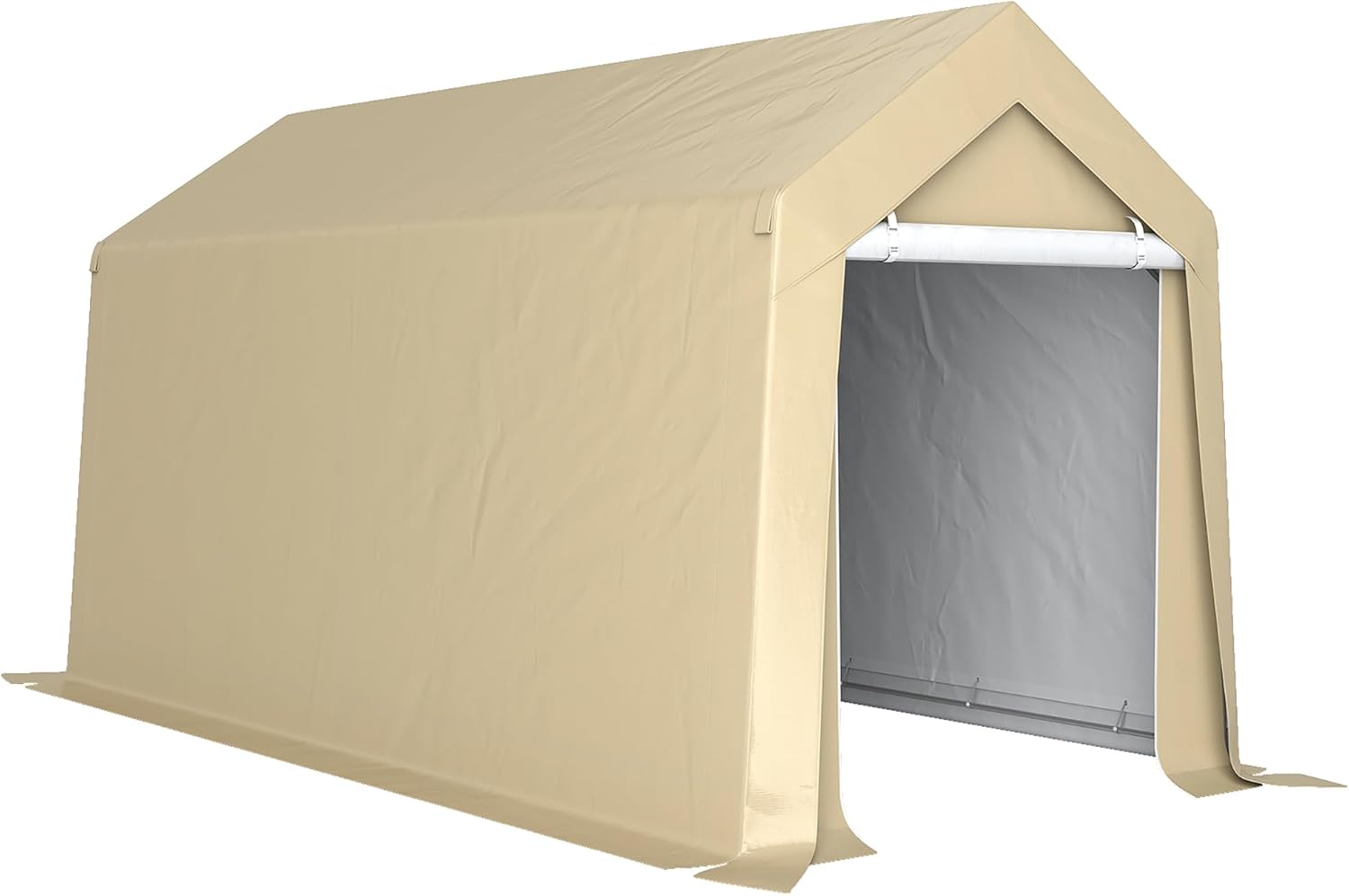 Outsunny 7' x 12' Portable Storage Shed Shelter, Heavy Duty Outdoor Shed, Waterproof Garden Storage Tent with Ventilation Window and Roll-up Zipper Door for Bike, Motorcycle, Garden Tools, Beige