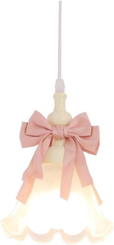 Flower Pendant Light Pink Bow Mid Century Milk Glass Pendant Lighting Fixture Small Nordic Modern Hanging Lamp Girls Chandelier for Bedroom Children Room Kids Nursery Bedside