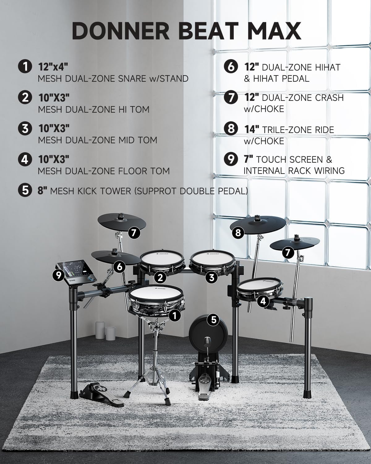 Donner Beat Max Electronic Drum Set, Electric Drum Kit with 12