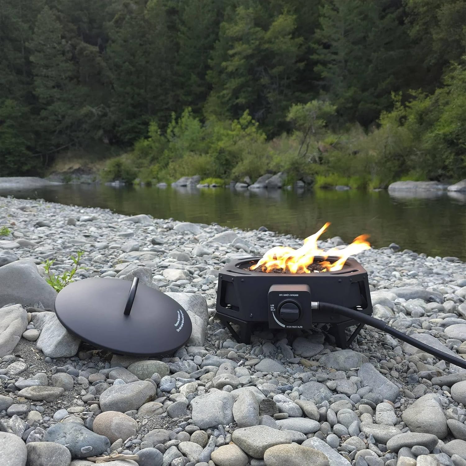 Portable Propane Gas Fire Pit with Locking Lid – 54,000 BTU Outdoor Steel Fire Bowl with Lava Rocks, Hose & Regulator, 15-Inch, Square Camping Gas Heater