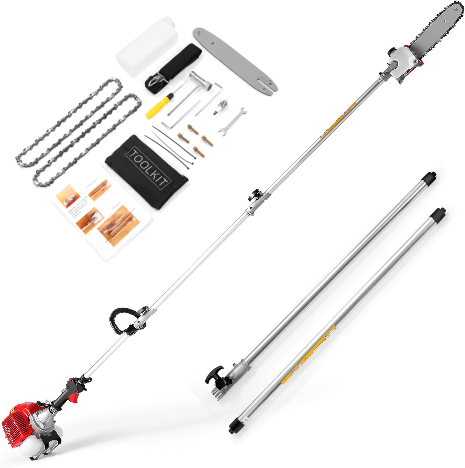 COOCHEER Gas Powered Pole Saw, 16-FT Reach 58CC 2-Cycle Gas Pole Chainsaw 11.5-Inch Cutting Bar Long Tree Trimmer Gas Pole Saws for Tree Trimming Branches Pruning, 2025 Upgrade