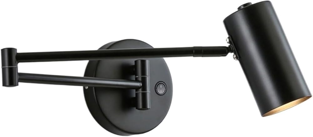 Modern Adjustable Wall Sconce Lighting Fixture - Foldable Swing Arm Spotlight with On/Off Switch for Bedroom Bedside Reading - Stylish Mounted Lamp, Space-Saving Design (Black)