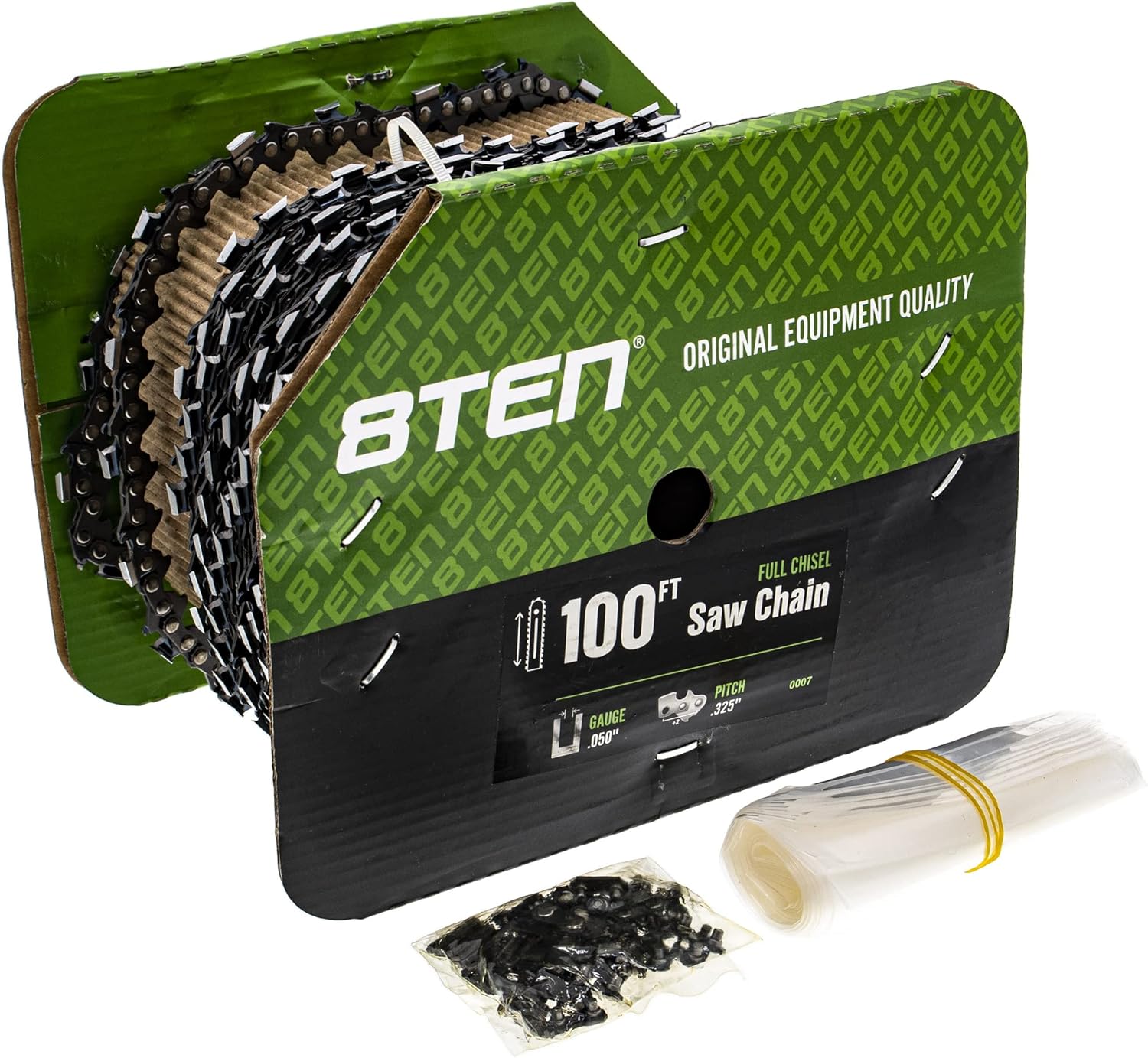 8TEN Chainsaw Chain Bulk Reel Full Chisel 100 Foot .050 Gauge .325 Pitch