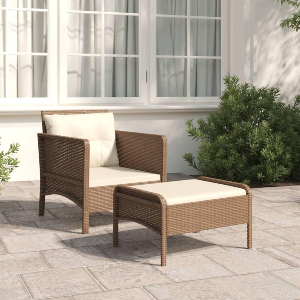 2 Piece Patio Lounge Set with Cushions Brown Poly Rattan,Cozy Patio Lounge Set: for Relaxing and Entertaining Outdoors Patio Furniture Sets, Outdoor Furniture Sets