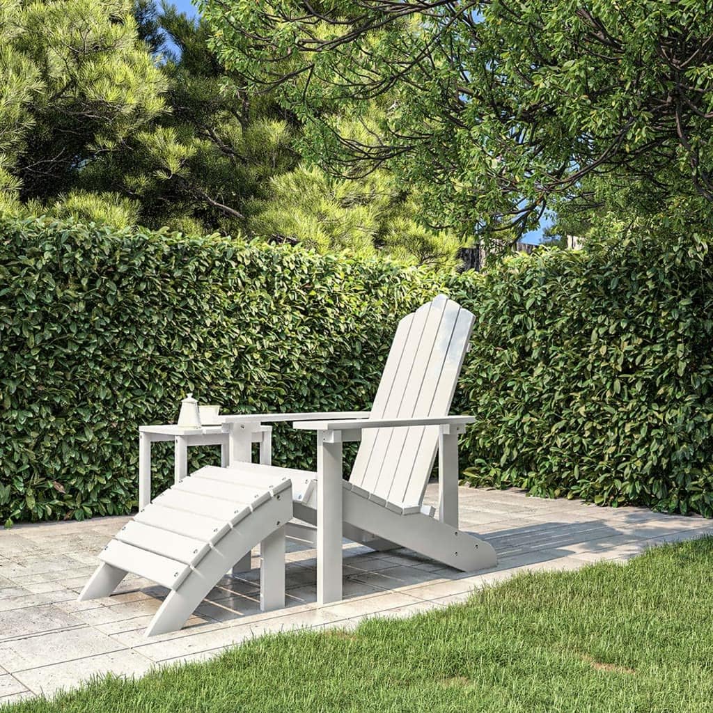 Patio Adirondack Chair with Footstool HDPE White,Premium Outdoor Adirondack Chair for Ultimate Relaxation in Your Garden Outdoor Furniture, Outdoor Chairs