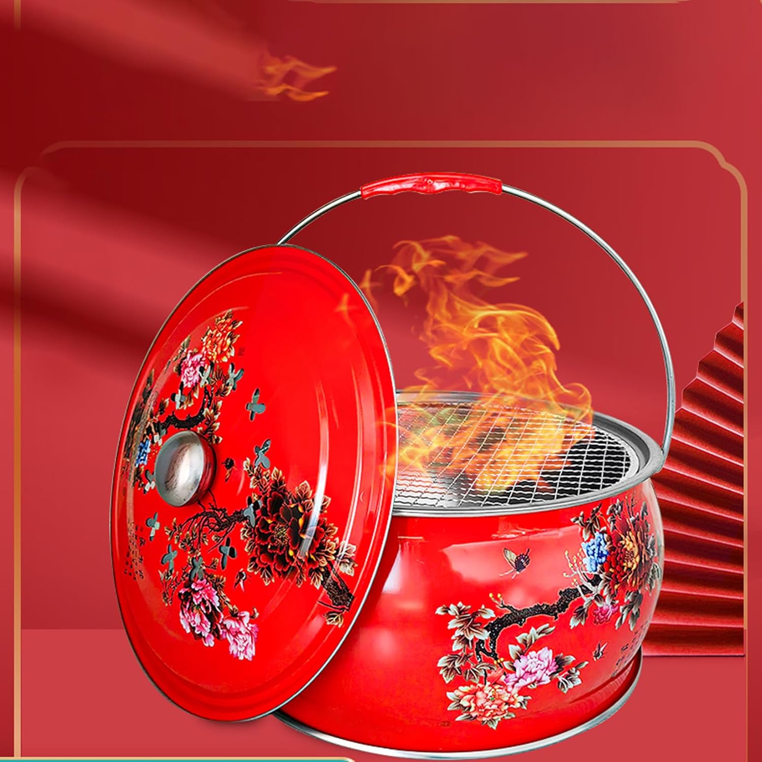 BNEI Tabletop fire Pit, Stainless Steel, Adjustable fire, Beautiful Appearance, 30.5 * 18cm, red Colour