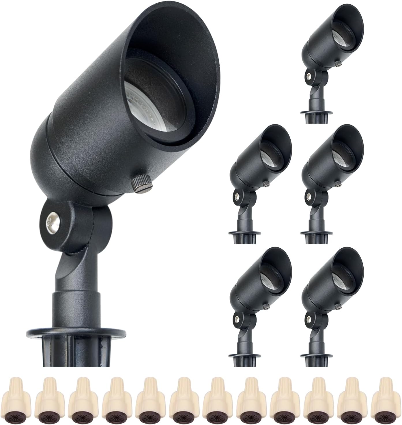 Lumina Lighting® 5W Landscape lighting 12V Landscape Lights Low Voltage Landscape Spotlights Warm White Waterproof Outdoor Replaceable LED Bulb for Garden, Lawn, Porch, Patio and Yard (Black) (6-Pack)