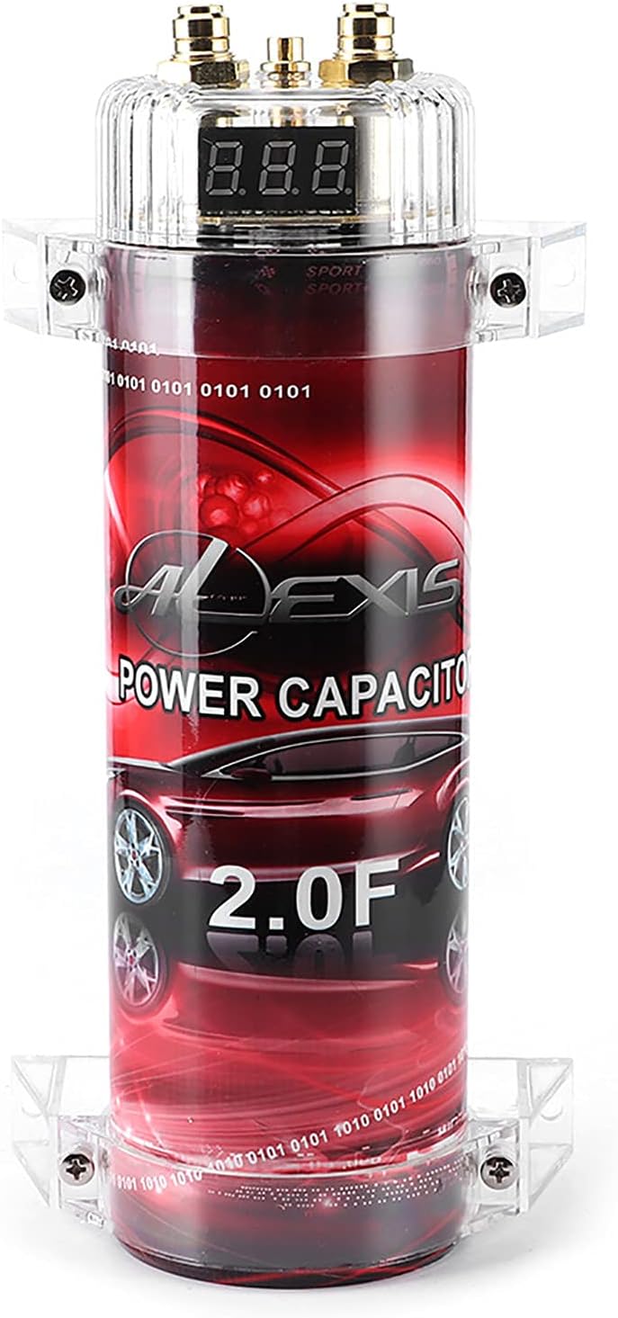 Power Capacitor, 2 Stiffening Capacitor Power Cap with Voltage Regulator, Red LED 10-16V DC for Amplifier Power Stabilizer