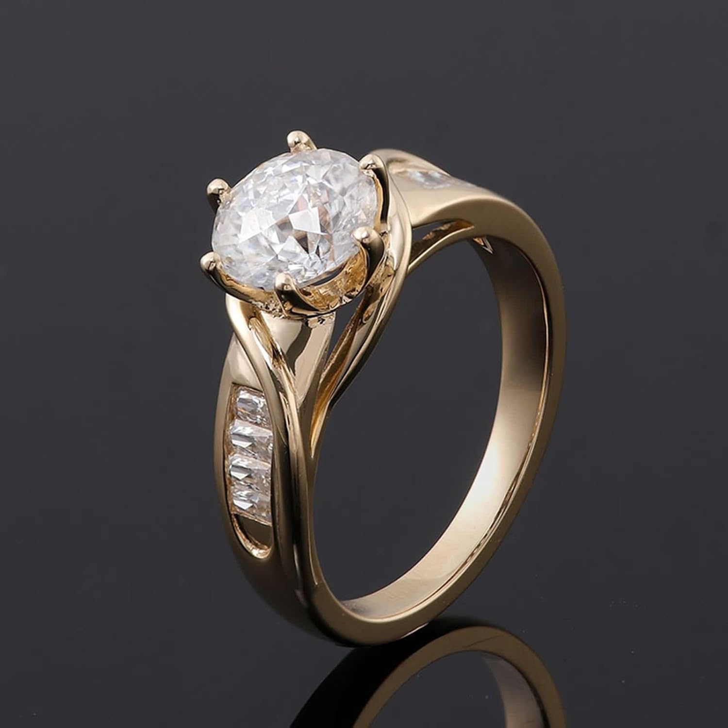 Moissanite Wedding Bands, Women's Ring Round White Gold Jewelry 9/14/18K Gold for Mother