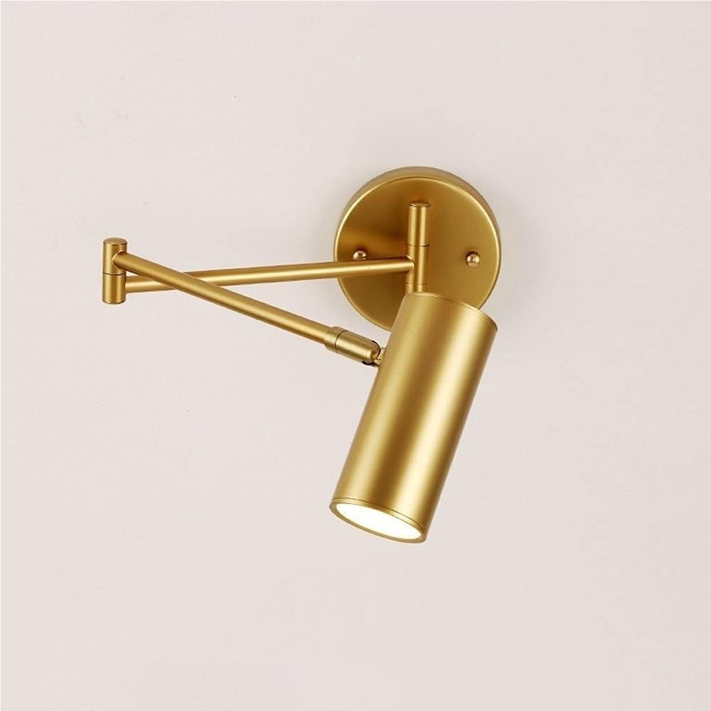 Antique Bedroom Bedside Reading Lamp Adjustable Wall Sconce Swing Arm Spotlight Wall Mounted Light Modern Hardwired Spot Lighting Fixtures E27 Wall Swivel Lamps(Gold)