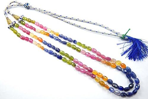 13 inch natural beads strand of 6x8mm faceted oval multi sapphire gemstone beads for DIY jewelry - necklace, bracelet, earring, ring.
