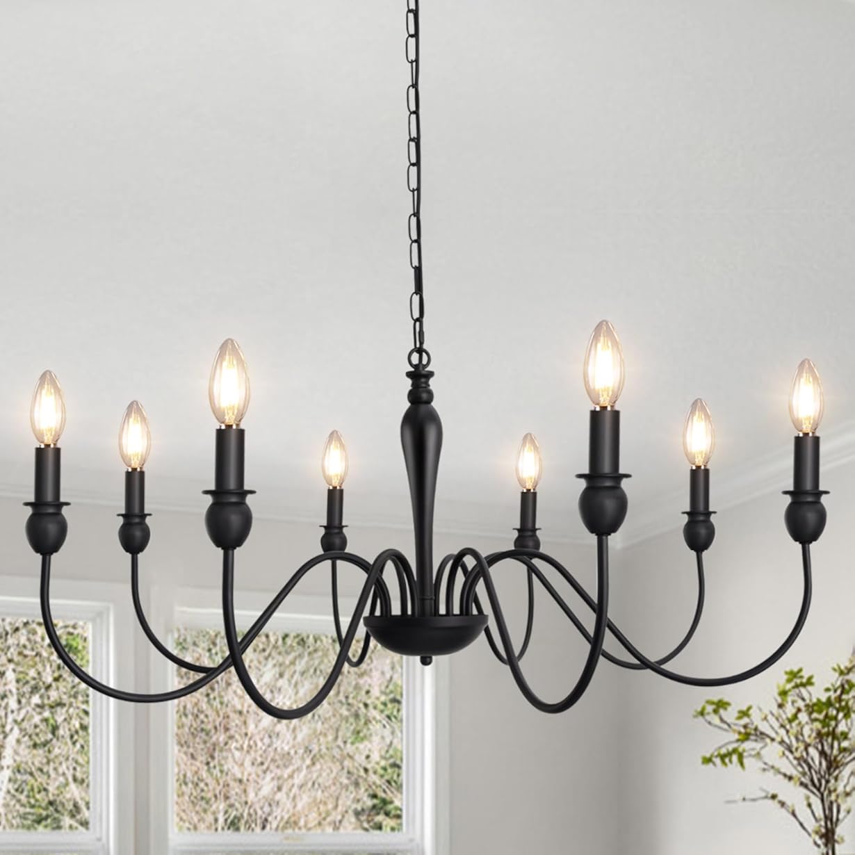ETONIMERR Matte Black Dining Room Chandelier, 8 Light Farmhouse Chandelier 37