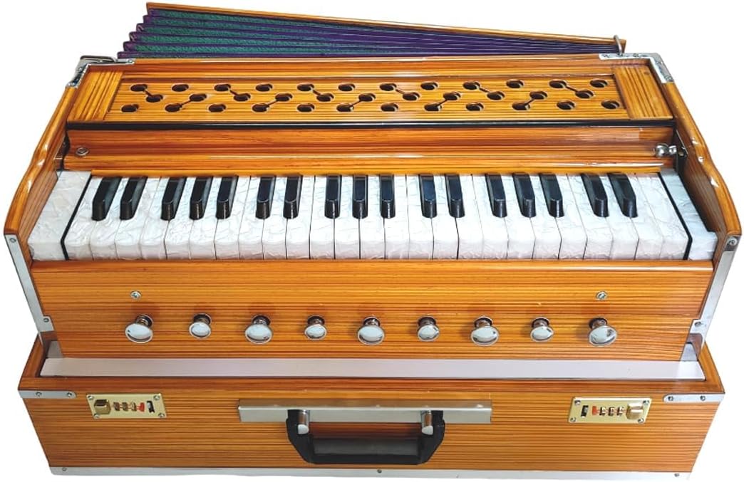 Folding Portable Harmonium 42-Keys, Two Reed, 3.5 Octave 7 Bellow,Coupler, 9 Stopper Paaded Bag