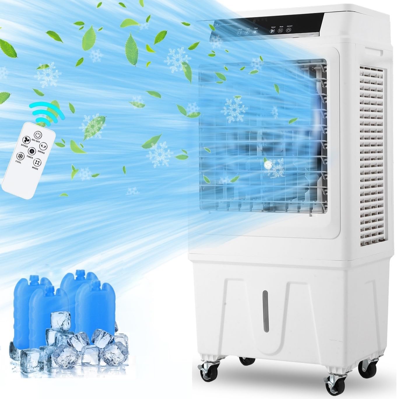 Portable Evaporative Cooler, 3000 CFM Air Cooler, 120° Oscillation Swamp Cooler with Remote Control, 3 Wind Speeds, 10.3 Gallons Water Cooler Fan with 450 Sq. Ft. Coverage