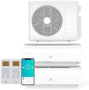 24000 BTU Dual Zone Mini Split Air Conditioner, 20 SEER2 208-230V 12000 BTU + 12000 BTU Wifi Enabled Multi Zone Ductless Mini Split AC Heating System, Heat Cools up to 750 sq. ft, White