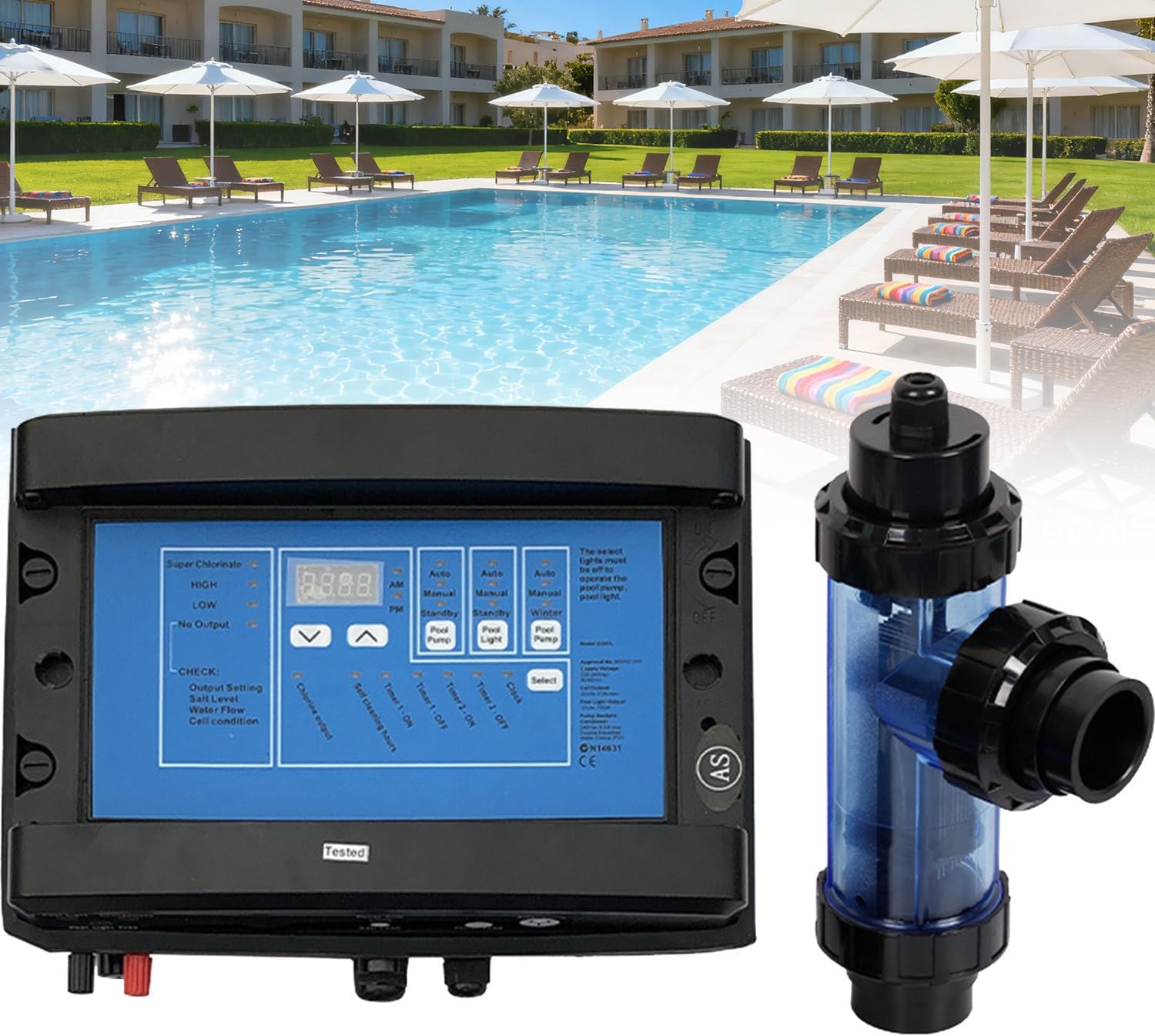 Salt Chlorinator System, Multiple Chlorine Output Levels,Electrolyzer Swimming Pool Salt Chlorinator, 15/20/30/50 G/H Chlorine Electrolyzer for Swimming Pools X50CL