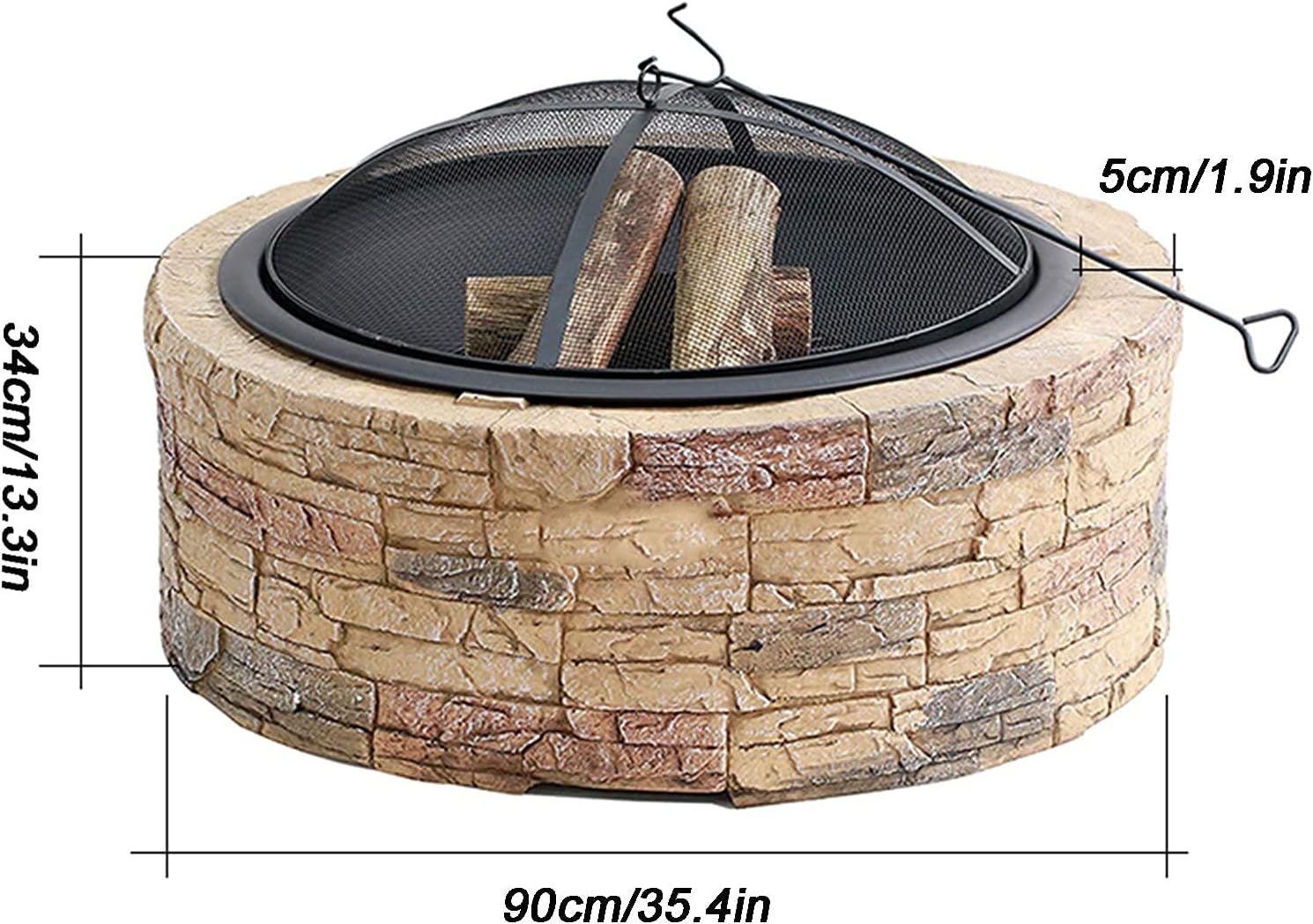 Fire Pit Outdoor Wood-Burning fire Pit, 35-inch fire Pit with Spark Screen, Poker, Courtyard Backyard Garden fire Pit