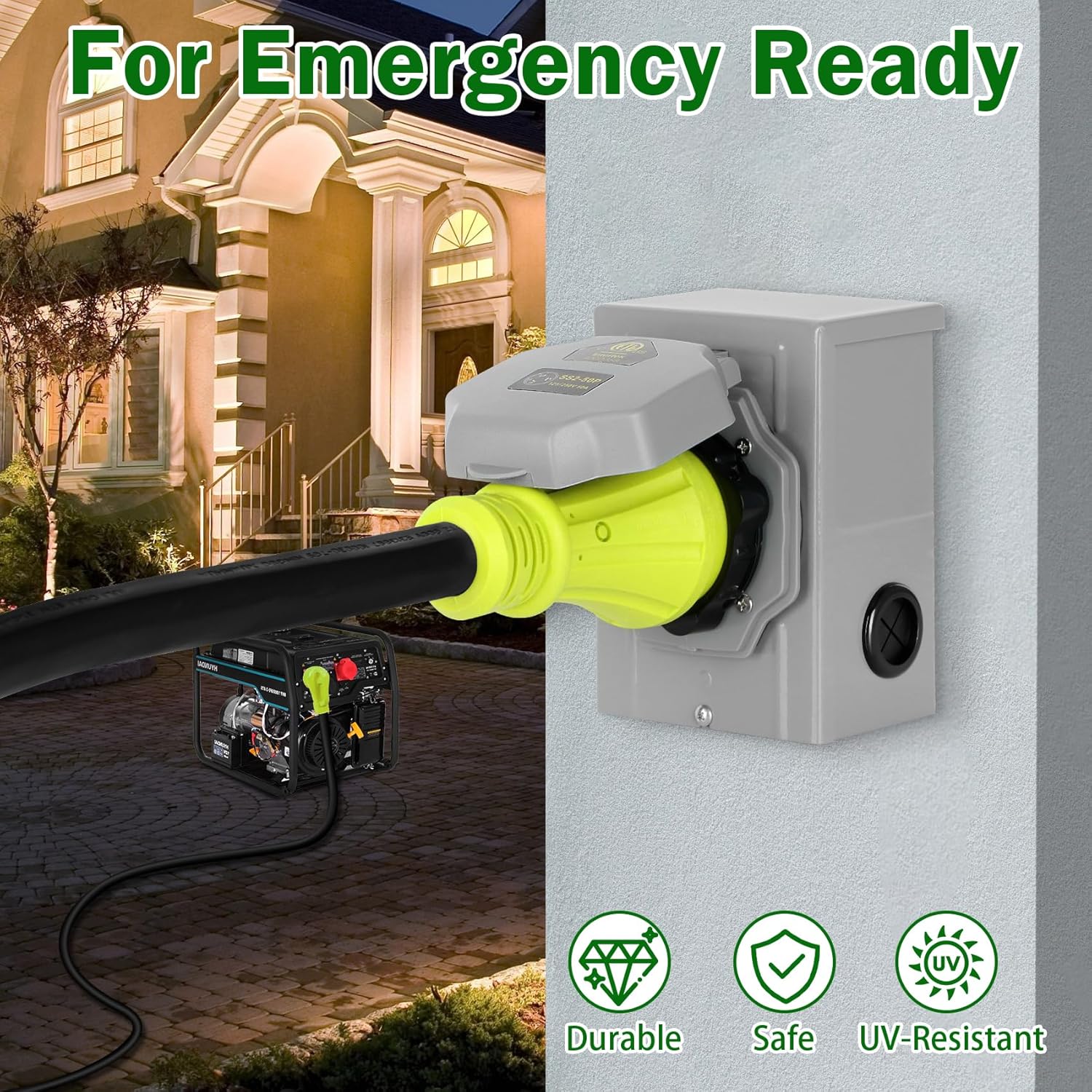 50 Amp Generator Cord, 25FT 50 Amp RV Extension Cord with Twist Lock, Generator Cord 50A 4 Prong, NEMA 14-50P/SS2-50R Heavy Duty 6/3+8/1 AWG STW Wire for RV Camper & Generator to House