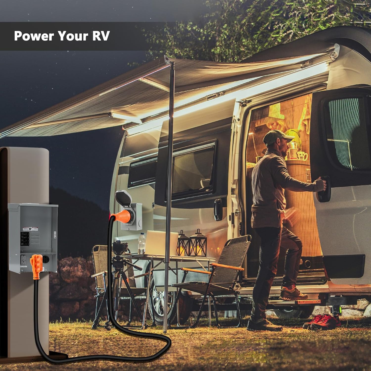 Finderomend 30 ft 50 Amp Generator Cord and Power Inlet Box Combo Kit, Pre-Drilled Generator Power Cord NEMA 14-50P to SS2-50R Extension Cord, for RV Truck Trailer Motorhome, 125/250 Volts