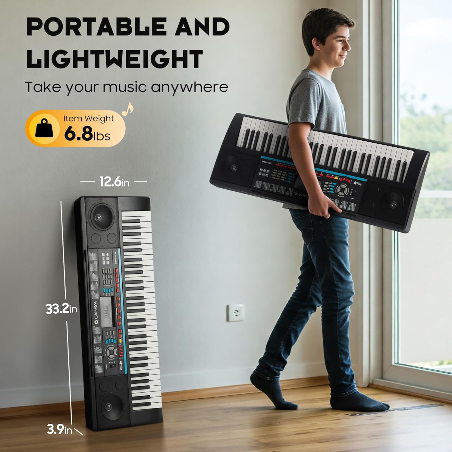 CAHAYA 61 Key Keyboard Piano – Electric Piano Set for Beginners with Stand & Stool, Microphone, Built-In Speakers, 128 Sounds & 128 Rhythms, Portable Electronic Keyboard Xmas Gift