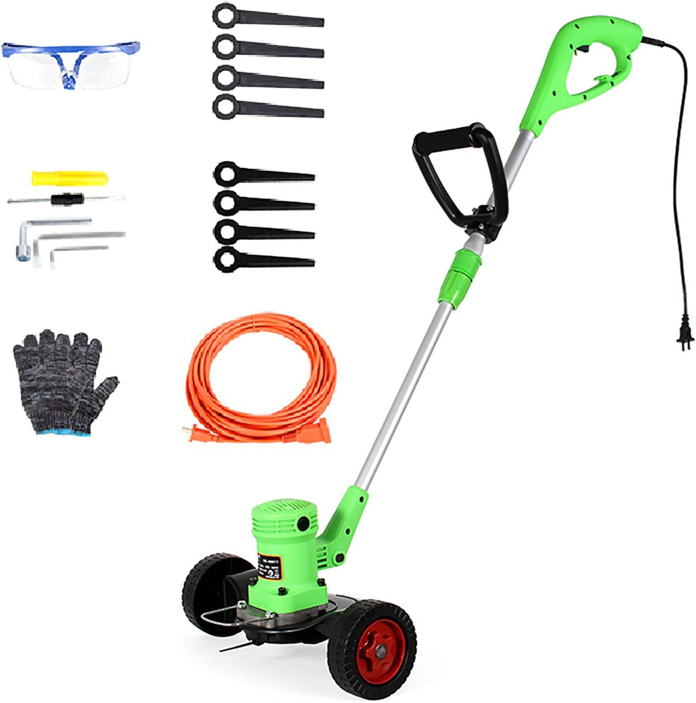 Plug-in Lawn Mower, with Rollers 3-Speed Adjustable Walk-Behind Lawn Mower 680W High Power Plug-in Lawn Mower with 10m Power Cord 2 Blades Household S