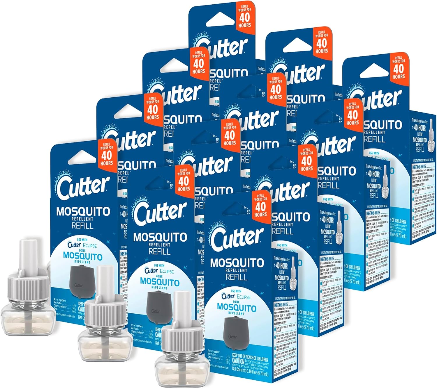 Cutter Mosquito Repellent 40-Hour Refill, Use with Cutter Eclipse Zone Mosquito Repellent Device (Pack of 12)