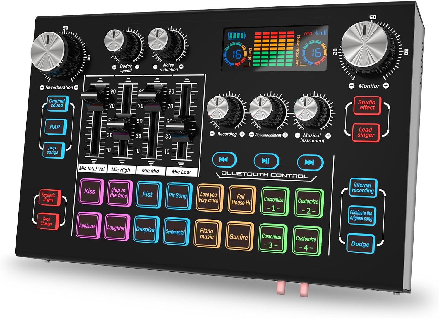 RHM X7 Podcast Equipment, Audio Mixer Interface with 48V Phantom Power & XLR Microphone Interface, 4 Voice Changing Modes, 16 Sound Effects, LCD Display, for PC/Phone/Streaming (TY01)