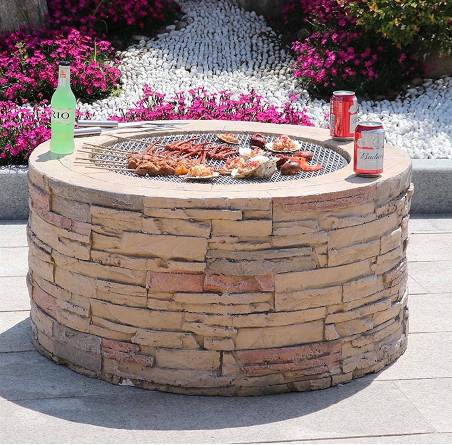 Outdoor Fire Pit Imitation Stone Fire Stove Backyard Patio Garden Fireplace for Camping, Outdoor Heating, Bonfire and Picnic