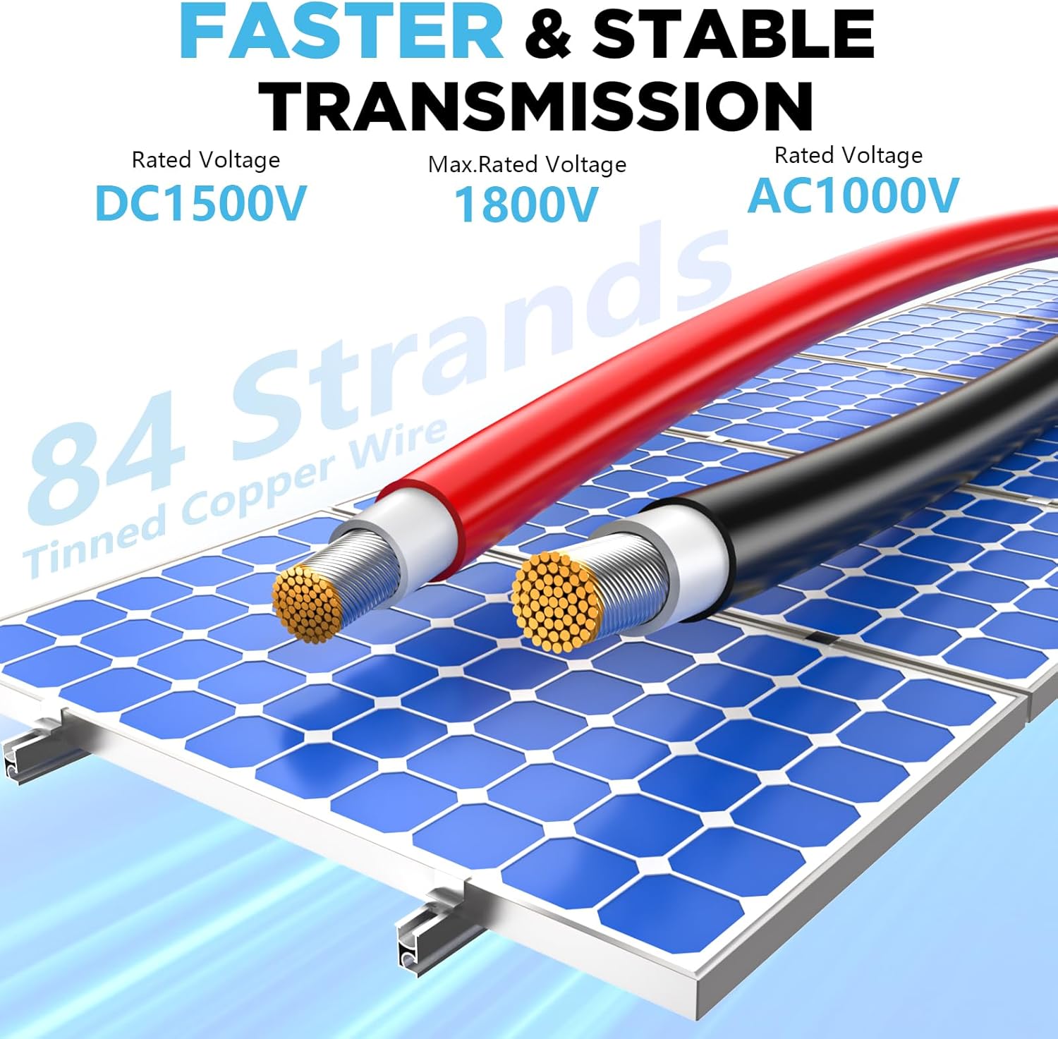 Solar Panel Wire 65Ft, Solar Wire 10AWG, Solar Extension Cable, Solar Panel Cable, 10 Gauge Wire Tinned Copper PV Wire for Home Roofs RV Camping Boat Solar Panels