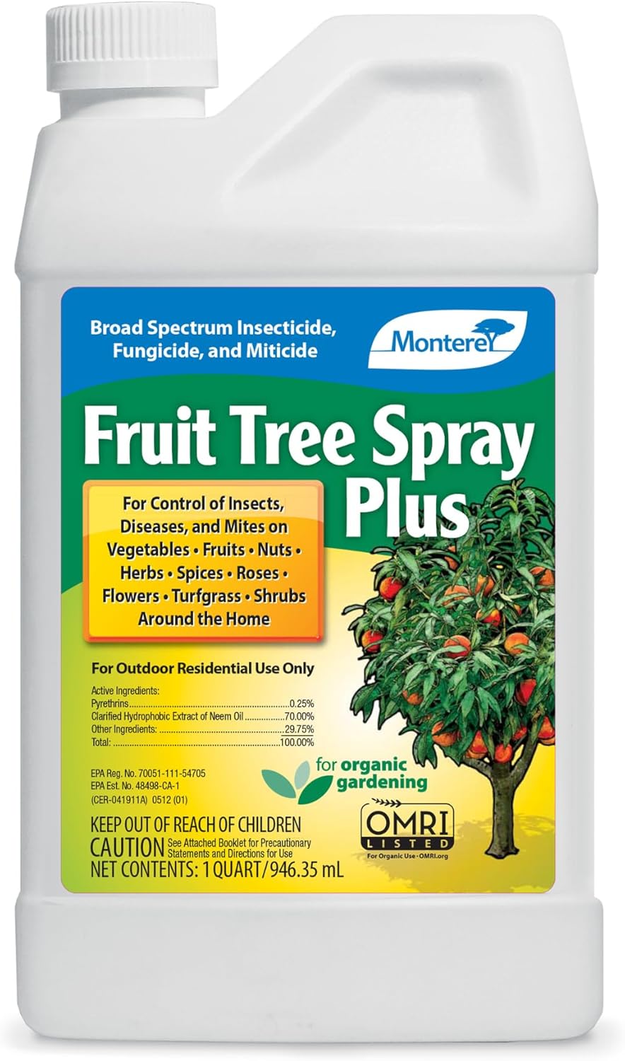 Monterey Fruit Tree Spray Plus – Insecticide & Fungicide for Fruits, Vegetables, Roses & Lawns – Controls Pests & Fungal Diseases – Organic Gardening – 32 fl. oz.