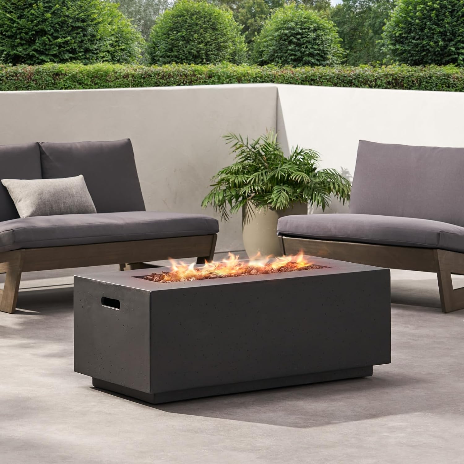 Penau 40 Inch Outdoor 40,000 BTU Rectangular MgO Concrete Propane Fire Pit - Versatile & Durable, Light Grey - Dimensions: 40.25 x 19.00 x 15.00 Inch, No Tank Cover Included