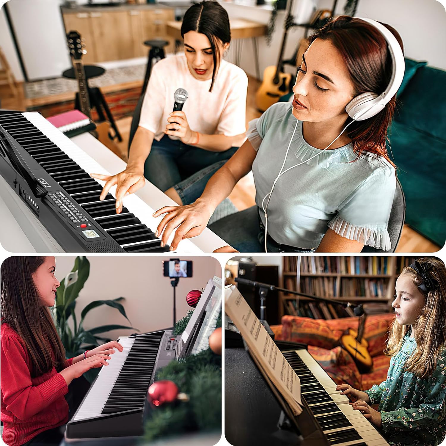 Electronic Piano keyboard,Foldable Full Size 88 Key Digital Pianos with Power Adapter,Pedal,Sheet Music Stand,Sticker,Bag,for Beginners,Black