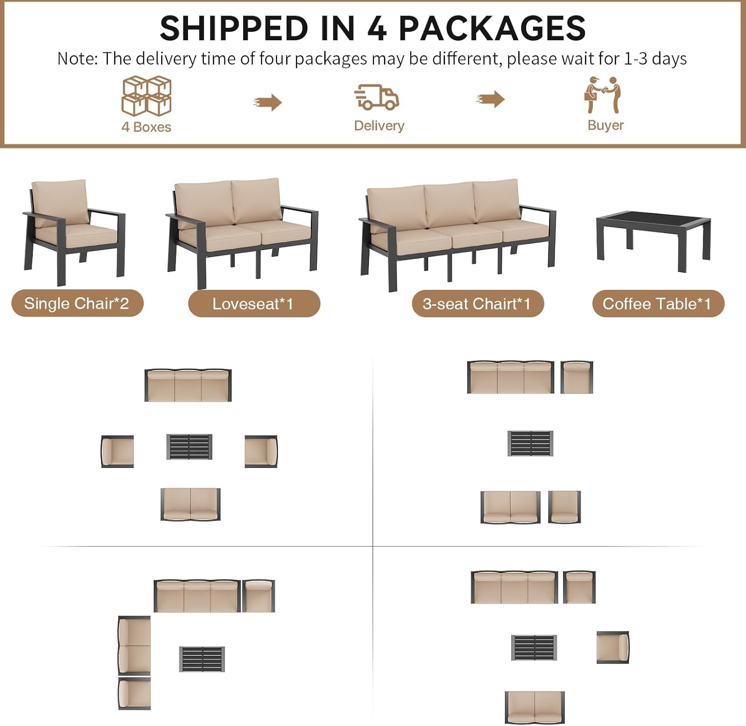 Patio Furniture with Large Fire Pit Chiminea, 2 in 1 Fire Pit for Outdoor, Aluminum Furniture Set for Lawn, Garden, Backyard