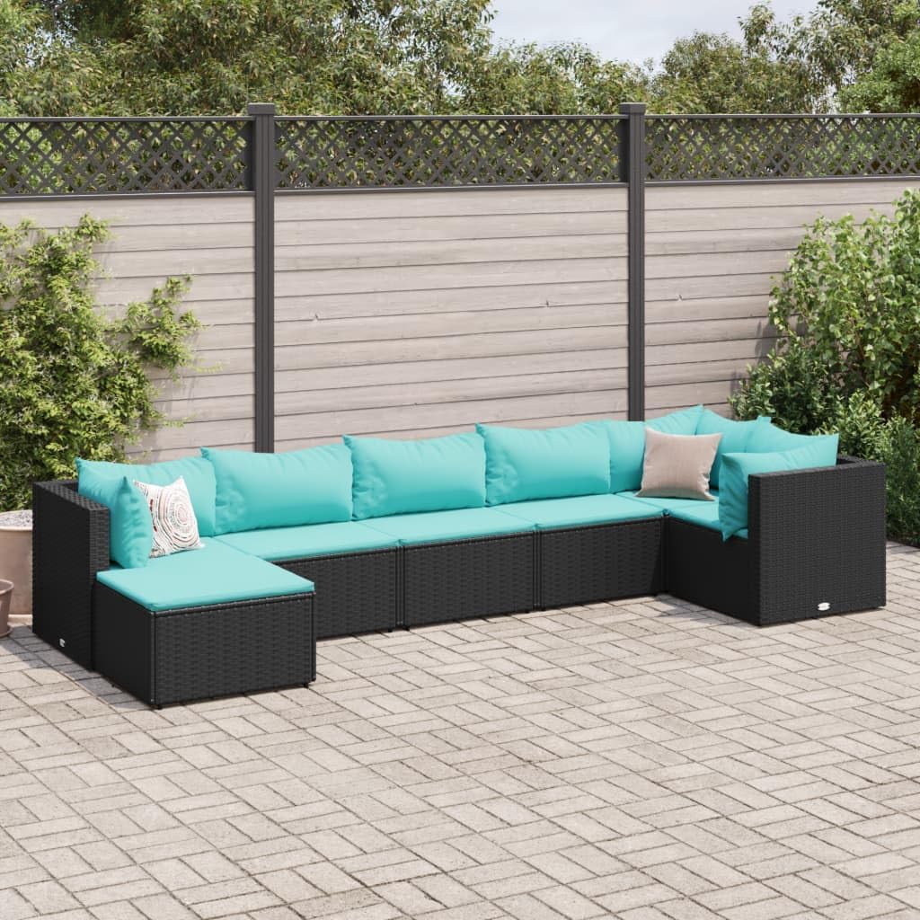 7 Piece Patio Lounge Set with Cushions Black Poly Rattan,Modern Outdoor Lounge Set with UVResistant Rattan and Comfortable Cushions Patio Furniture Sets, Outdoor Furniture Sets