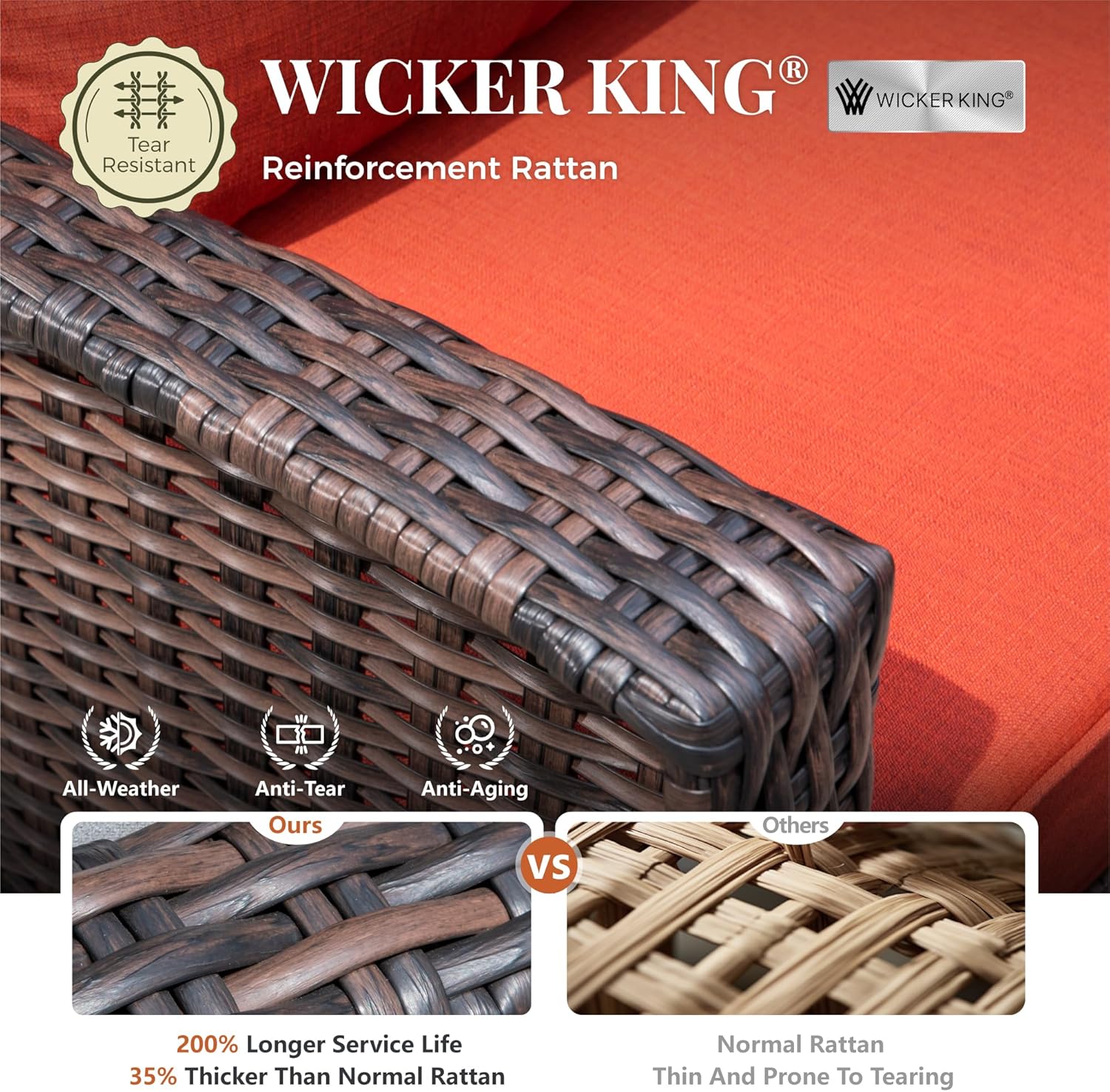 8-Piece Wicker Patio Furniture Set, Sectional Conversation Set with 2 x Swivel Chairs, 2 x Ottomans, 1 x 3-Seater Sofa, All-Weather Wicker Patio Conversation Set with 56