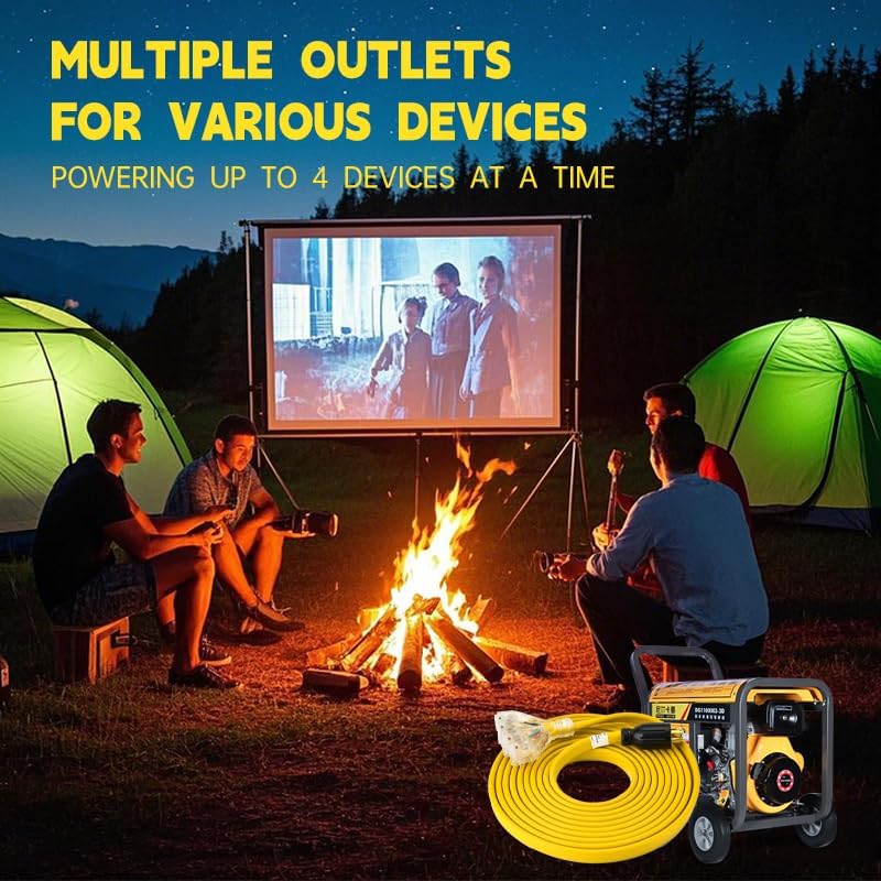 Locking Plug L14-30P to 4X 5-20R/5-15R Generator Adapter Extension Cord, 4 Prong 30 Amp to 110V,Twist Locking to 15 Amp/20 Amp Household Outlet, 125/250V 7500 Watts, ETL Listed (25FT)