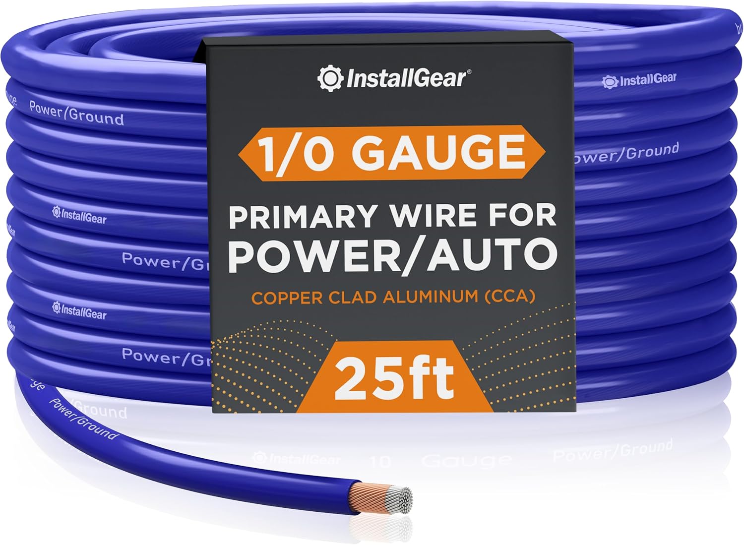 InstallGear 1/0 Gauge Wire (50ft) Copper Clad Aluminum CCA - Primary Automotive Wire, Car Amplifier Power & Ground Cable, Battery Cable, Car Audio Speaker Stereo, Trailer Wiring Welding Cable 1/0 ga