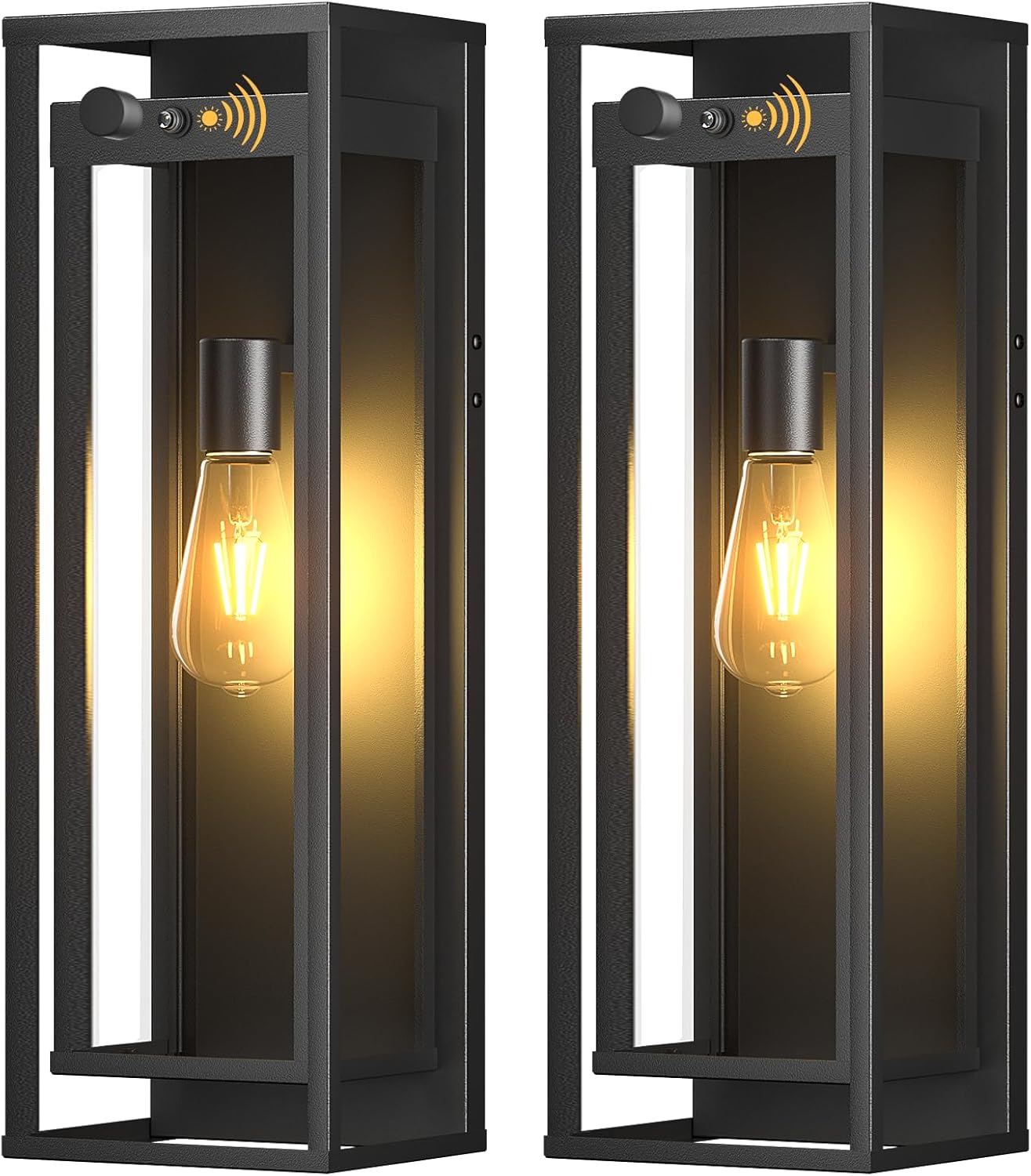 20in Outdoor Wall Light Dusk to Dawn-Black Modern Sconce Waterproof Exterior Lighting Fixture E26 Socket Porch Lights Extra Large Lantern for Entryway Patio House Garage (2Pack)
