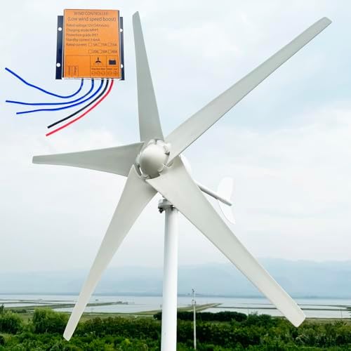 800W-1200W Small Wind Turbine Generator Kit - 12V/24V/48V with 5 Blades & Controller, Aluminum Alloy Windmill for Marine & Home Charging Solutions