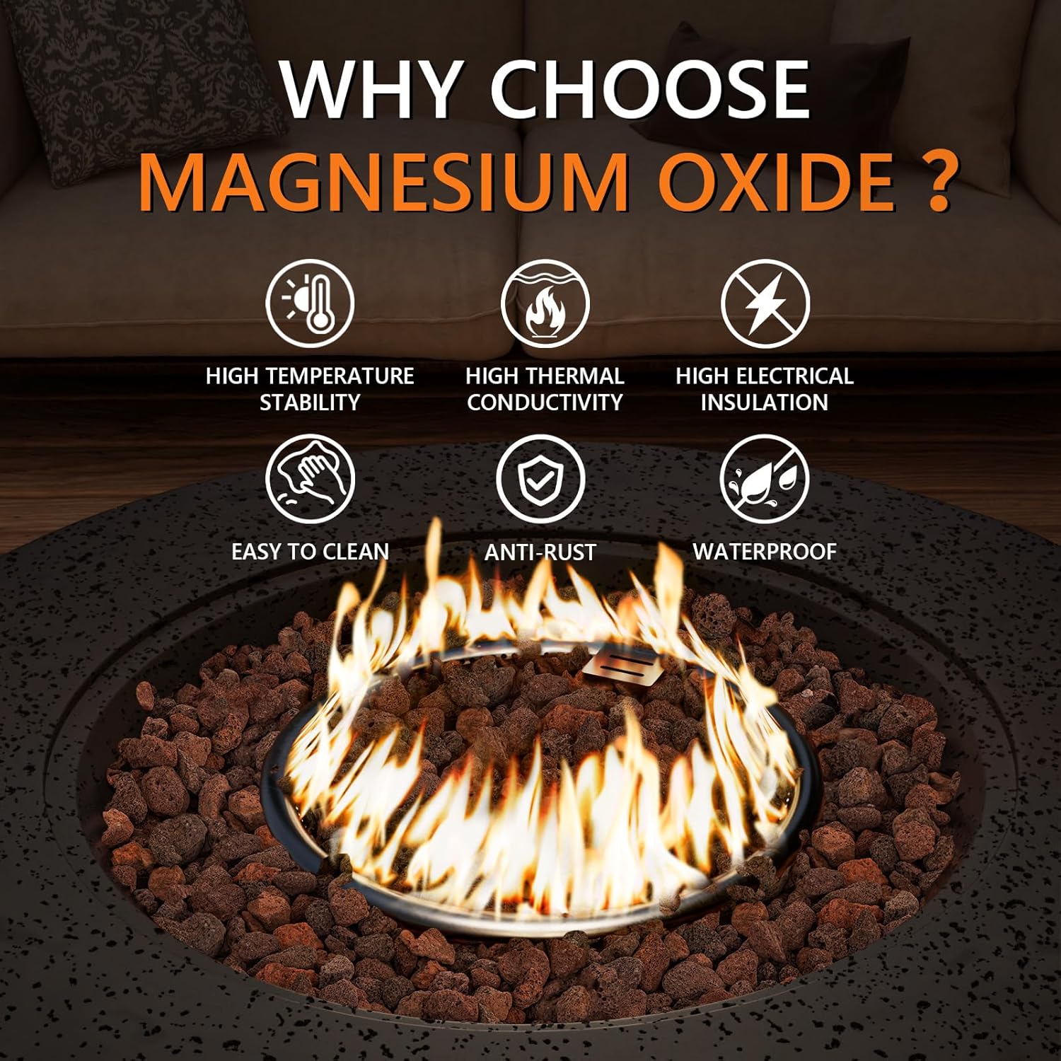 SUNBURY 42in Round Outdoor Fire Pit, Propane Gas Patio Fire Table, CSA Certified, 50000 BTU Firepit with Lava Rocks, Wind Guard, Propane Tank Cover, Waterproof Cover (Grey)