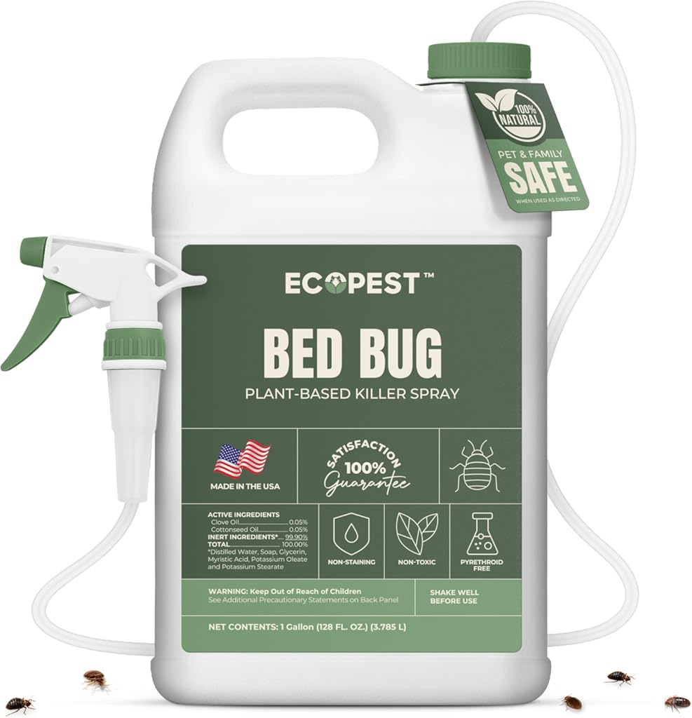 Bed Bug Spray – Natural, Plant-Based Killer for Indoor Pest Control | Home Bedbug Spray and Repellent | Made with Clove Oil, Safe for Use Around Children and Pets (128 oz)