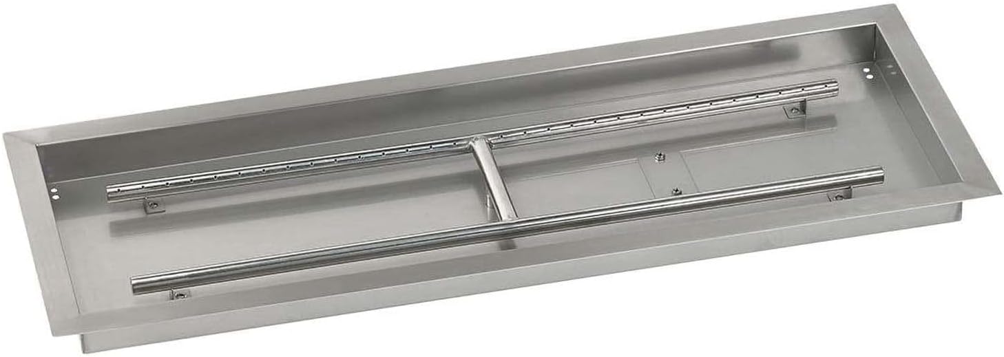 BBQGUYS Signature 36 X 12 Inch Stainless Steel Rectangular Drop-in Fire Pit Pan with Spark Ignition Kit - Propane