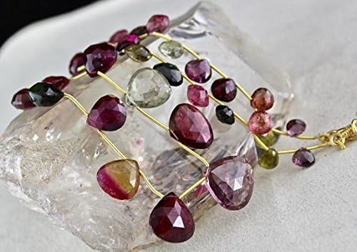 Multi Water Melon TOURMALINE HEART SHAPE Briolette Beads Necklace 19 INCHES 18 MM TO 7 MM